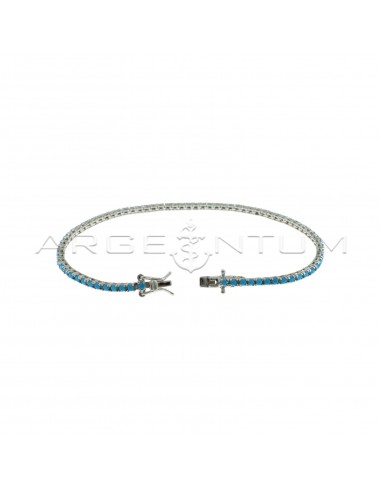Tennis bracelet with 2 mm faceted turquoise paste stones white gold plated in 925 silver