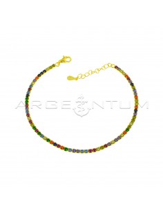 Yellow gold plated tennis bracelet with 2 mm multicolor zircons in 925 silver