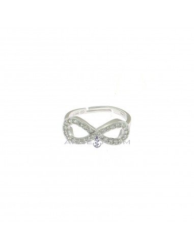 Adjustable ring with central infinity white zircon plated white gold in 925 silver