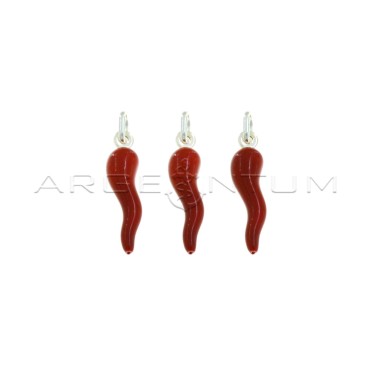 Red enamel horn pendants 26 × 6 mm white gold plated in 925 silver (3 pcs.)