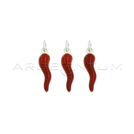 Red enamel horn pendants 26 × 6 mm white gold plated in 925 silver (3 pcs.)