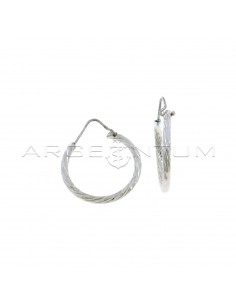 Cross-cut diamond hoop earrings ø 20 mm white gold plated in 925 silver
