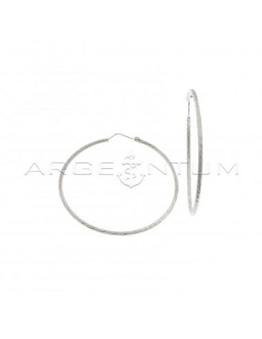 Cross-cut diamond hoop earrings ø 55 mm white gold plated in 925 silver