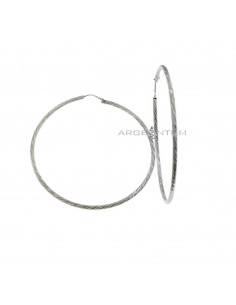 Orecchini cerchio diamantato trasversale ø 65 mm. placcati oro bianco in argento 925