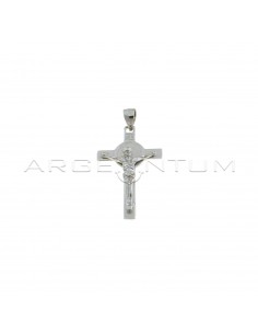 Ciondolo croce incisa con cristo microfuso placcato oro bianco in argento 925