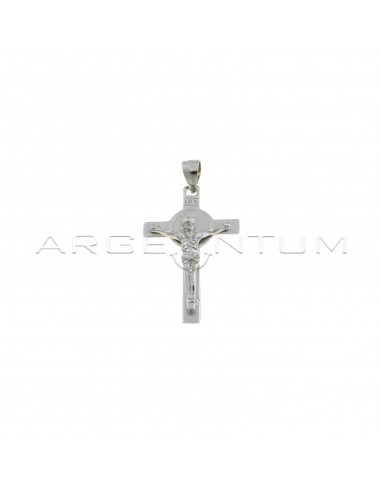 Ciondolo croce incisa con cristo microfuso placcato oro bianco in argento 925