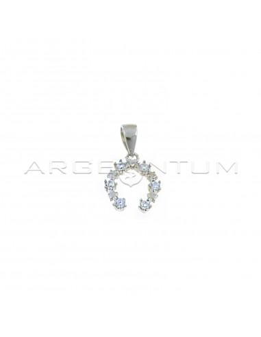Horseshoe pendant with white zircons alternating with shiny stars white gold plated in 925 silver