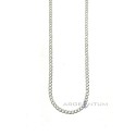 Collana maglia grumetta piatta da 3 mm placcata oro bianco in argento 925 (60 cm)