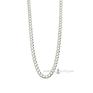 Collana maglia grumetta piatta da 4 mm placcata oro bianco in argento 925 (60 cm)