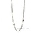 Collana maglia grumetta piatta da 4 mm placcata oro bianco in argento 925 (60 cm)