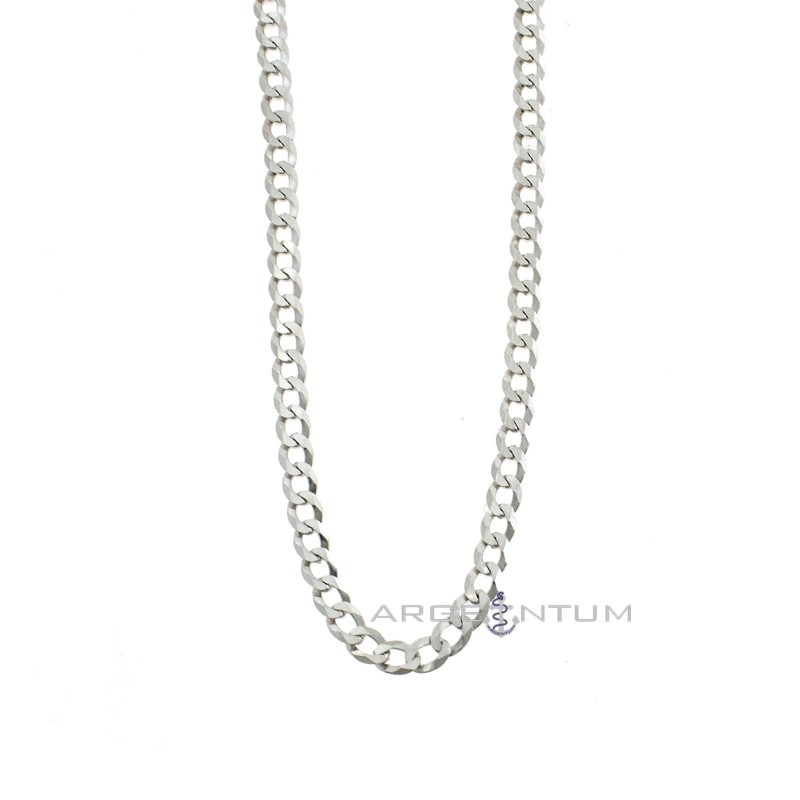White gold plated 5 mm flat curb link necklace in 925 silver (50 cm)