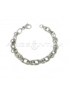 White gold plated double chain oval and round intertwined chain bracelet in 925 silver