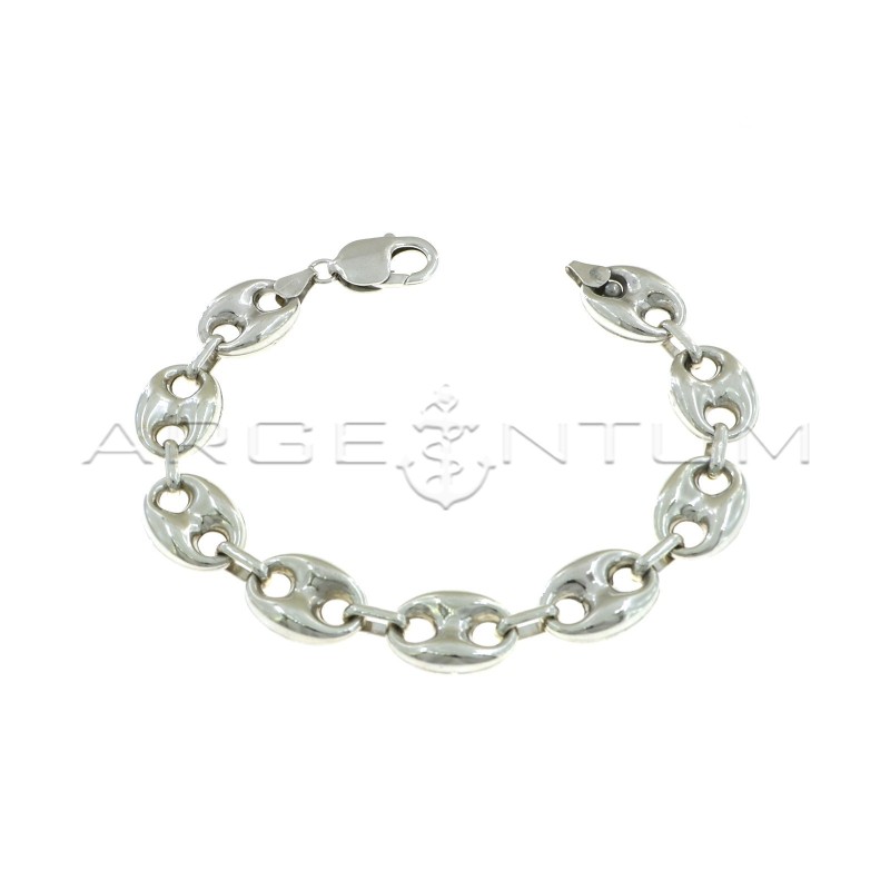 Bracciale maglia marina bombata da 13 mm placcato oro bianco in argento 925