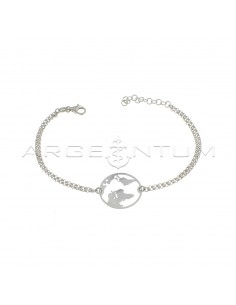 Double rolo link bracelet with central white gold plated world in 925 silver
