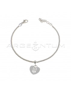 Ball bracelet with central sphere with heart plate pendant with pierced owl in white gold plated 925 silver