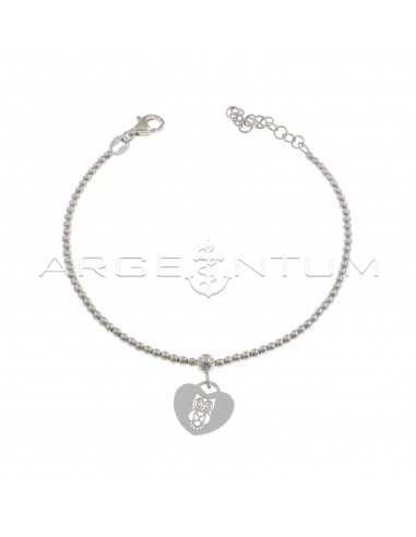 Ball bracelet with central sphere with heart plate pendant with pierced owl in white gold plated 925 silver