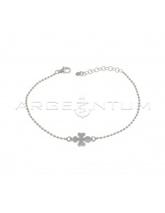Ball bracelet with central four-leaf clover in white gold plated 925 silver