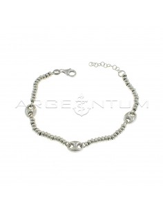 White gold plated bracelet with 3 rounded marine links in 925 silver