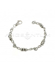 Infinity wire mesh bracelet with white gold plated washers in 925 silver