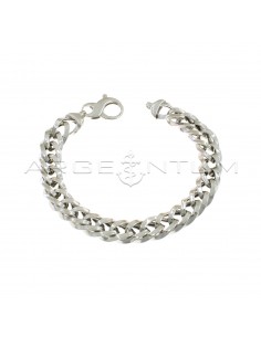 Double intertwined chain bracelet with triangular section white gold plated in 925 silver