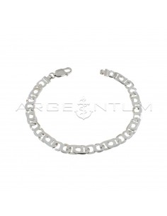 Flat infinity mesh bracelet alternating with white gold plated ship's link in 925 silver