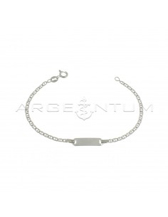 Flat marine mesh bracelet with white gold plated central plate in 925 silver