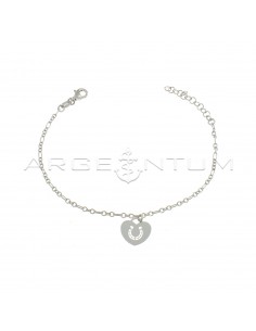 3 1 wire mesh bracelet with central plate heart pendant with horseshoe perforated white gold plated 925 silver