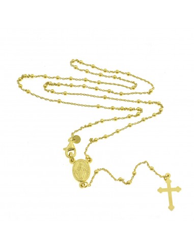Yellow gold plated Y rosary necklace with 2 mm smooth sphere in 925 silver (45 cm)