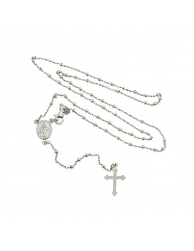 Collana rosario a Y placcata oro bianco con sfera liscia da 2 mm in argento 925 (60 cm)