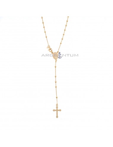Rose gold plated Y rosary necklace with 2 mm smooth sphere in 925 silver (45 cm)