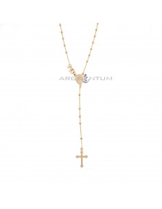 Rose gold plated Y rosary necklace with 2 mm smooth sphere in 925 silver (50 cm)