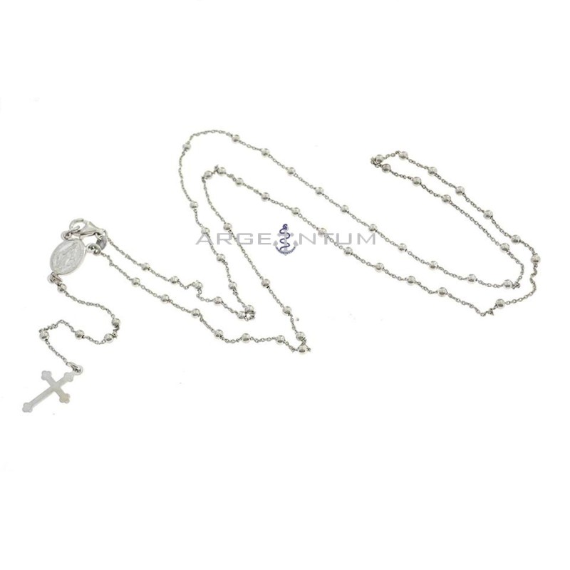 White gold plated Y rosary necklace with 2.5 mm smooth sphere in 925 silver (60 cm)