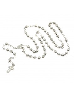White gold plated Y rosary necklace with smooth 6 mm sphere in 925 silver (62.5 cm)