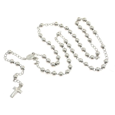 White gold plated Y rosary necklace with smooth 6 mm sphere in 925 silver (62.5 cm)