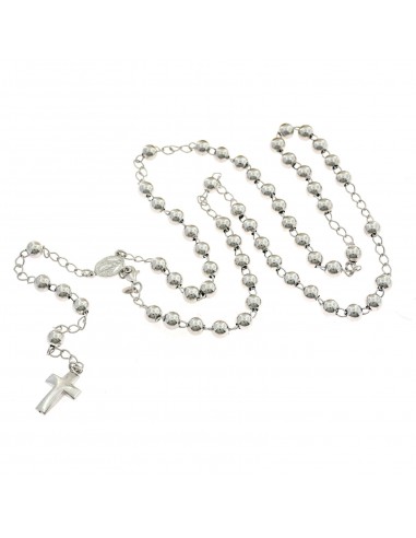 White gold plated Y rosary necklace with smooth 6 mm sphere in 925 silver (62.5 cm)