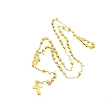 Yellow gold plated Y rosary necklace with 6 mm smooth sphere in 925 silver (62.5 cm)