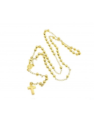 Yellow gold plated Y rosary necklace with 6 mm smooth sphere in 925 silver (62.5 cm)