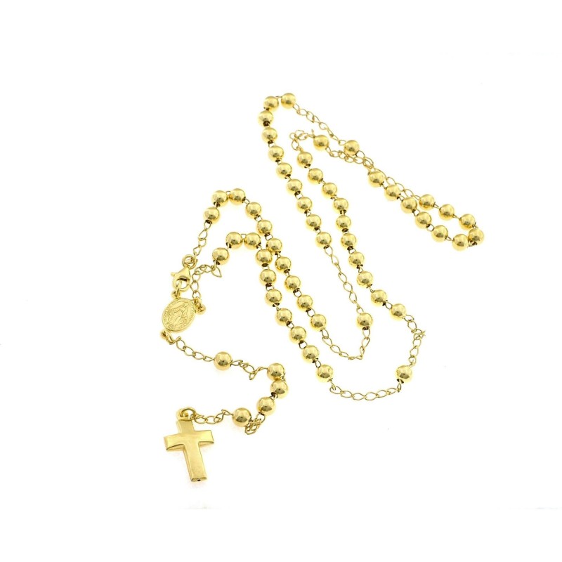 Yellow gold plated Y rosary necklace with 6 mm smooth sphere in 925 silver (62.5 cm)