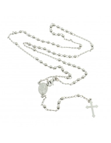 Collana rosario a Y placcata oro bianco con sfera liscia da 3 mm in argento 925 (60 cm)