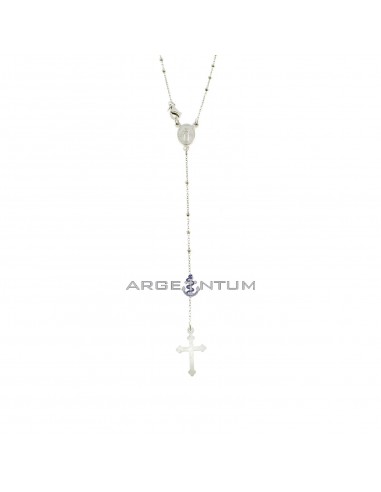 Collana rosario a Y placcata oro bianco con rondella liscia da 1,8 mm in argento 925 (50 cm)