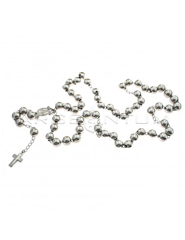 White gold plated Y rosary necklace with 10 mm smooth sphere in 925 silver (80 cm)