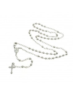 White gold plated Y rosary necklace with 4 mm smooth sphere in 925 silver (50 cm)