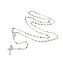 White gold plated Y rosary necklace with smooth 4 mm sphere in 925 silver (60 cm)