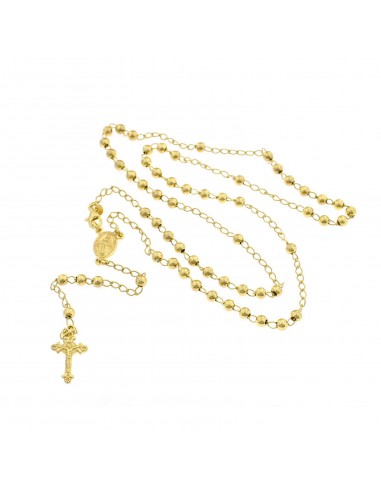 Yellow gold plated Y rosary necklace with smooth 4 mm sphere in 925 silver (50 cm)
