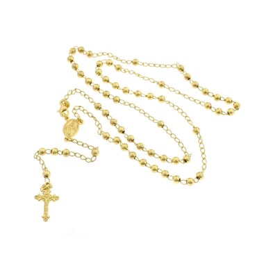 Collana rosario a Y placcata oro giallo con sfera liscia da 4 mm in argento 925 (60 cm)