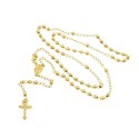 Collana rosario a Y placcata oro giallo con sfera liscia da 4 mm in argento 925 (60 cm)