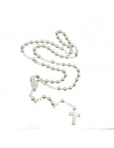 White gold plated Y rosary necklace with 5 mm smooth sphere in 925 silver (60 cm)