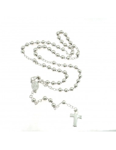 White gold plated Y rosary necklace with 5 mm smooth sphere in 925 silver (60 cm)