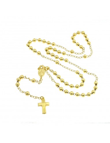 Yellow gold plated Y rosary necklace with 5 mm smooth sphere in 925 silver (60 cm)