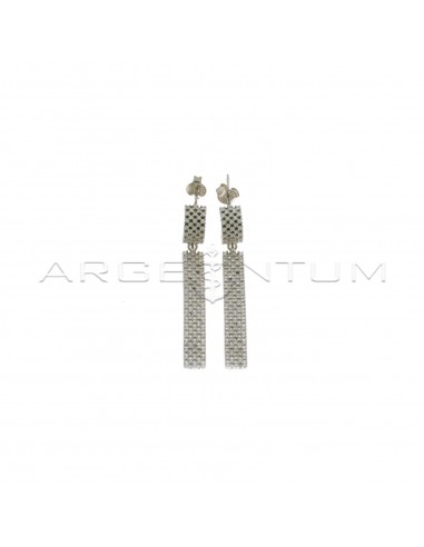 Pendant earrings with white semi-zircon circle attachment with openwork pendant rectangle and white zircon plated white gold 925 silver
